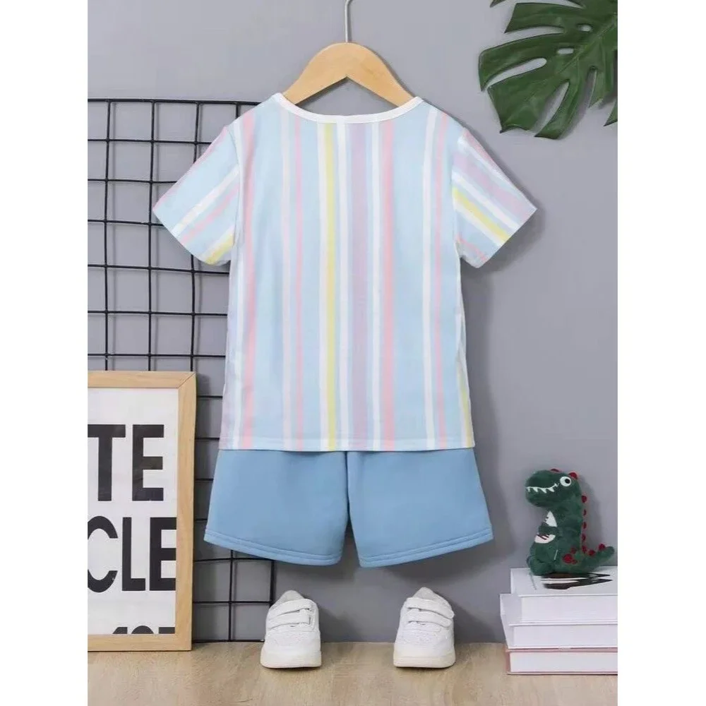 SHEIN Boys' Striped & Palm Print T-Shirt and Shorts Set Size 9Y NWOT